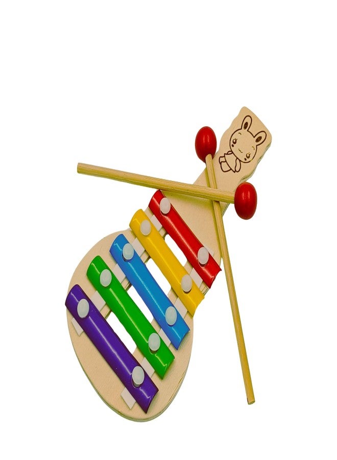 FernHaus Wooden Handcrafted Xylophone, Educational Musical Instrument for Kids, 5 Tones, 2 Mallets, Child-Safe, Village Artisan-Sourced - Image 2